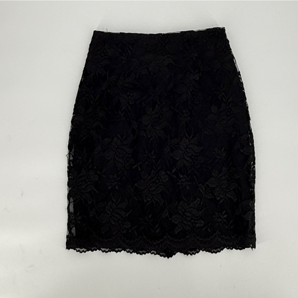 Francine Browner Black Lace Lined Floral Scalloped Edge Mini Skirt Size 3/4